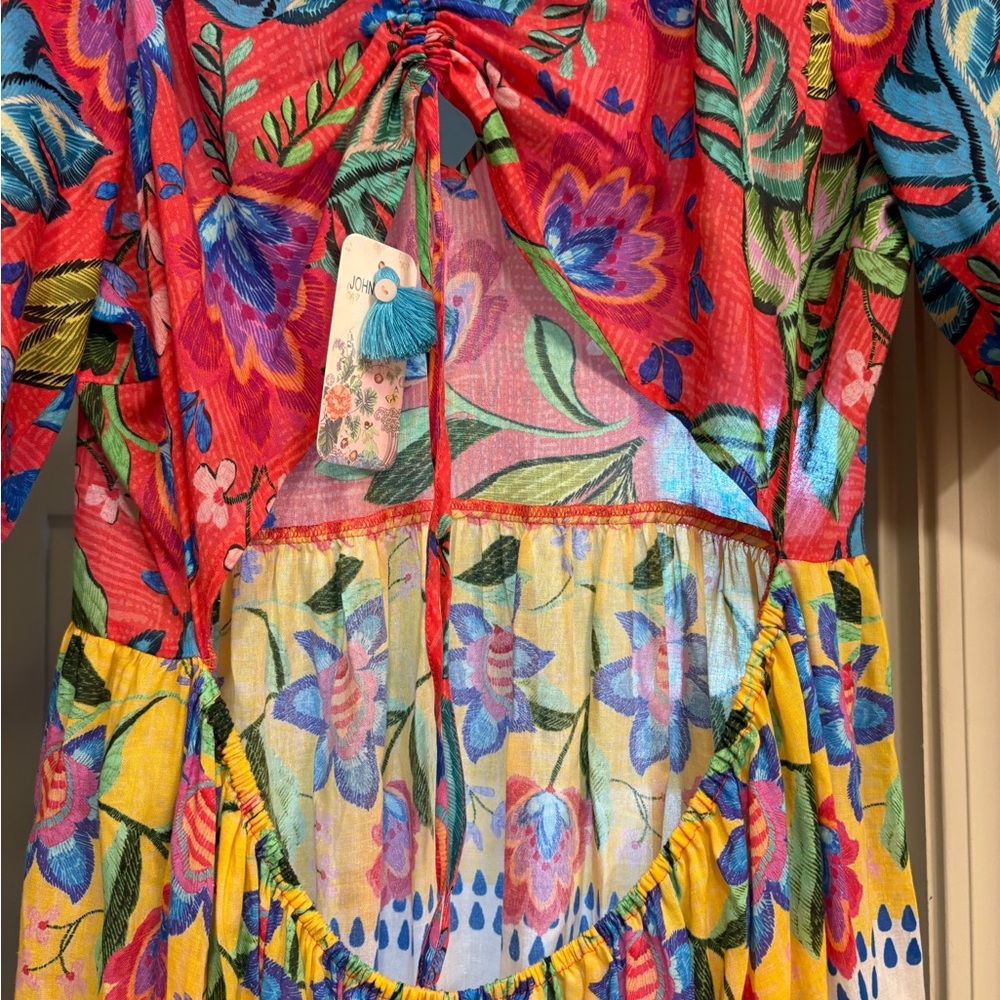 Johnny Was Multicolor Floral V-Neck Maxi Dress in Red, White, Blue, Yellow - Picture 9 of 11